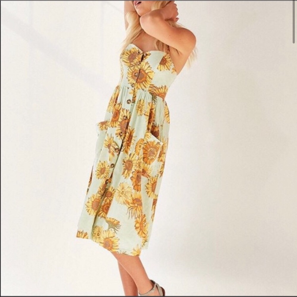 Button Front Midi Sunflower Dress